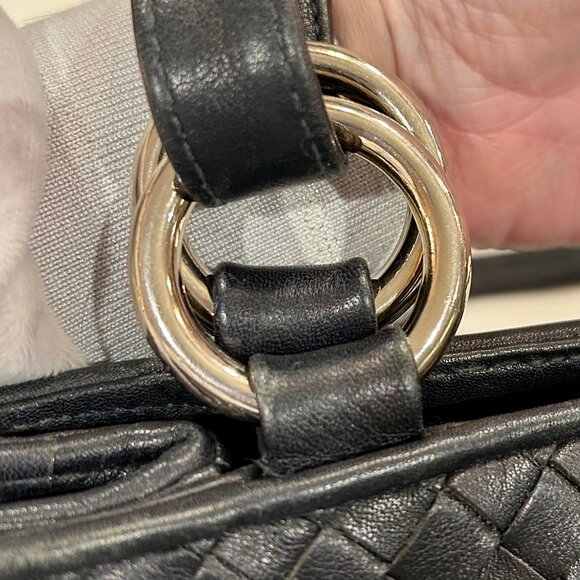 Etienne Aigner Black Woven Leather Convertible Strap Handbag Crossbody Shoulder - Picture 9 of 16